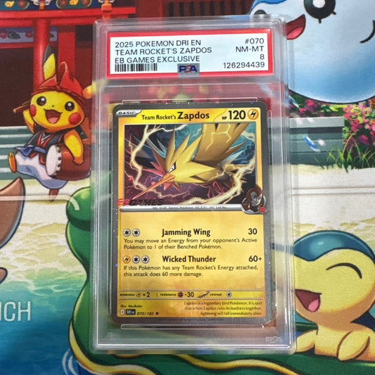 Team Rocket's Zapdos Destined Rivals EB Games Exclusive - PSA 8